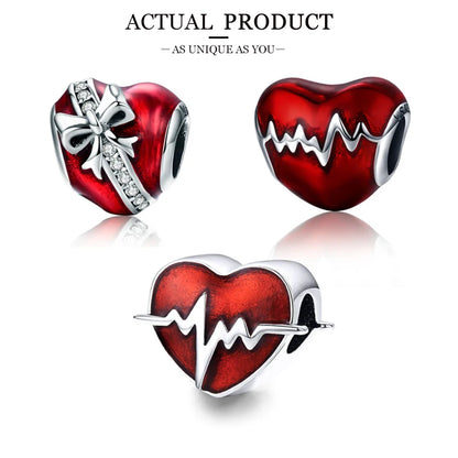 WOSTU Real 925 Sterling Silver Heart Pendents Gifts Charms Beads Fit Original DIY Bracelet Necklace Mother's Day Jewelry for Mom