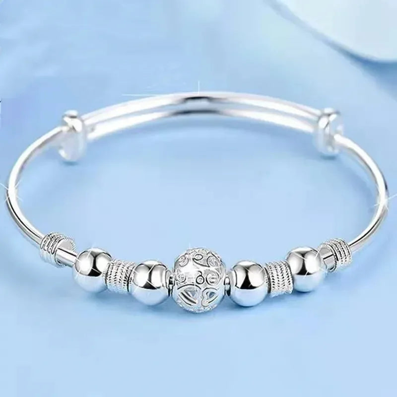 Fashion 925 Sterling Silver Woman Cuff Bracelet Open Leaf Shaped Adjustable Charm Bangle Girls Party Jewelry Christmas Gifts