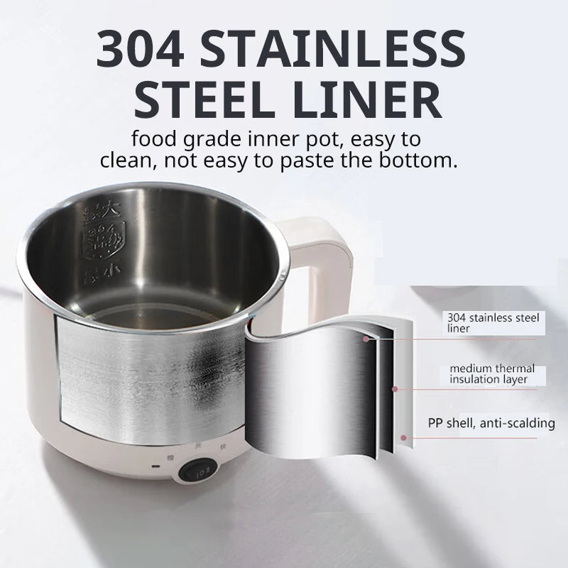 Liven Electric Multi Cooker 1.8L with 304 Stainless Steel Steamer Multifunctional Cooking Rice Porridge Noodle Mini Hot Pot 600W
