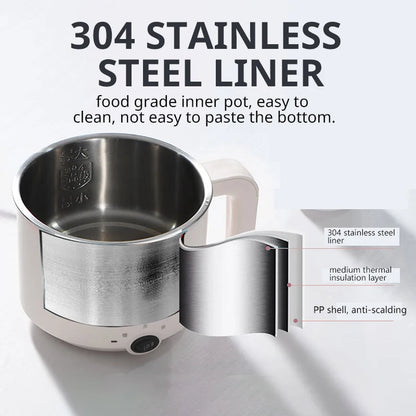 Liven Electric Multi Cooker 1.8L with 304 Stainless Steel Steamer Multifunctional Cooking Rice Porridge Noodle Mini Hot Pot 600W