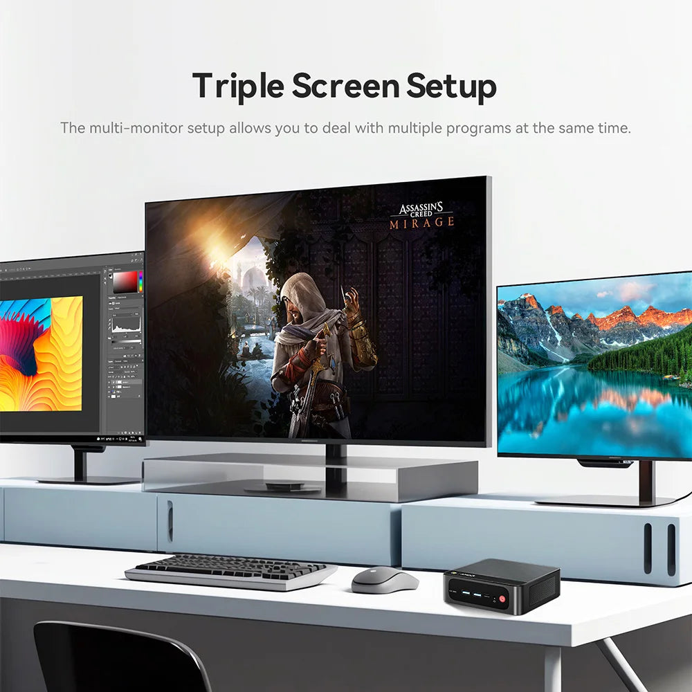 Beelink Mini PC SER5 Max AMD R7 6800U 7735HS R5 5500U R3 3200U 16G 500G NVME Windows Type-C Triple Screen Gamer Mini Computer