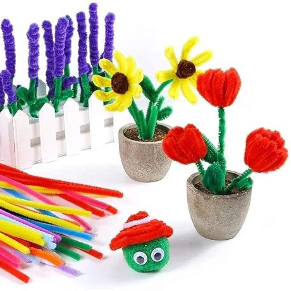 100-1500Pcs Colorful Chenille Stem Pipe Cleaners Plush Twisted Stem Wired Sticks Twist Stick DIY Handcraft Twisting Decorations