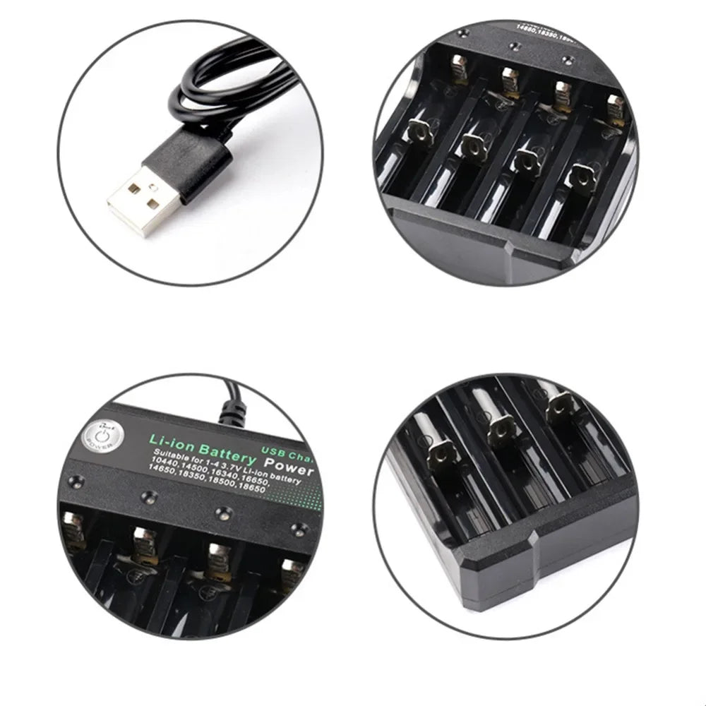 18650 Battery Charger Black 2/3/4 Slots AC 110V 220V Dual For 18650 Charging 3.7V Rechargeable Lithium Battery 4 Ports Charger