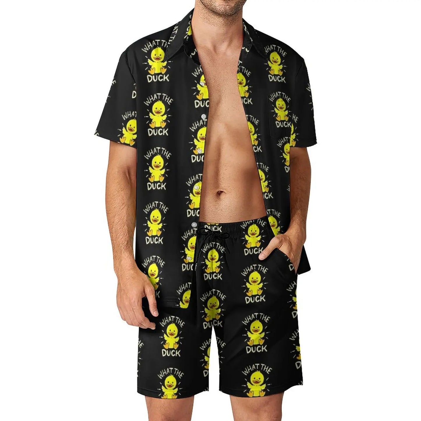 Summer Yellow Rubber Duck 3D Print Men Shirt Sets Short Sleeve Shirt Oversized Beach Shorts Streetwear Hawaiian Suits Clothes