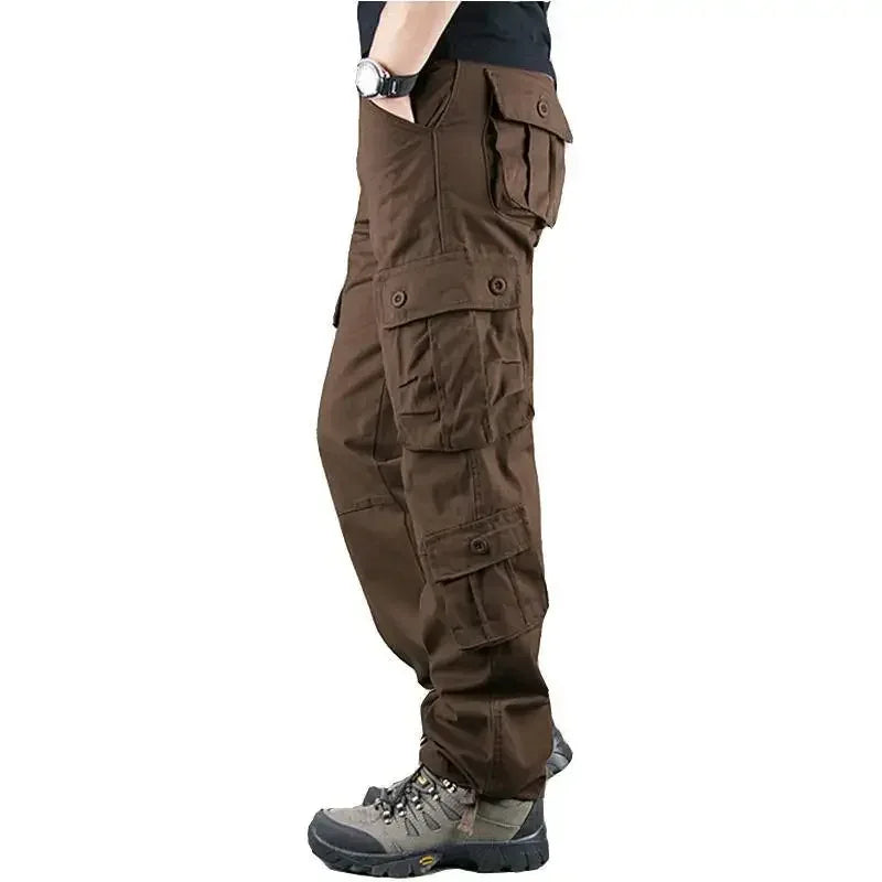Cross-Border Men's Cargo Pants Spring Autumn Loose-Fit Pure Cotton Multi-Pocket Plus Size Straight-Leg Casual Pants