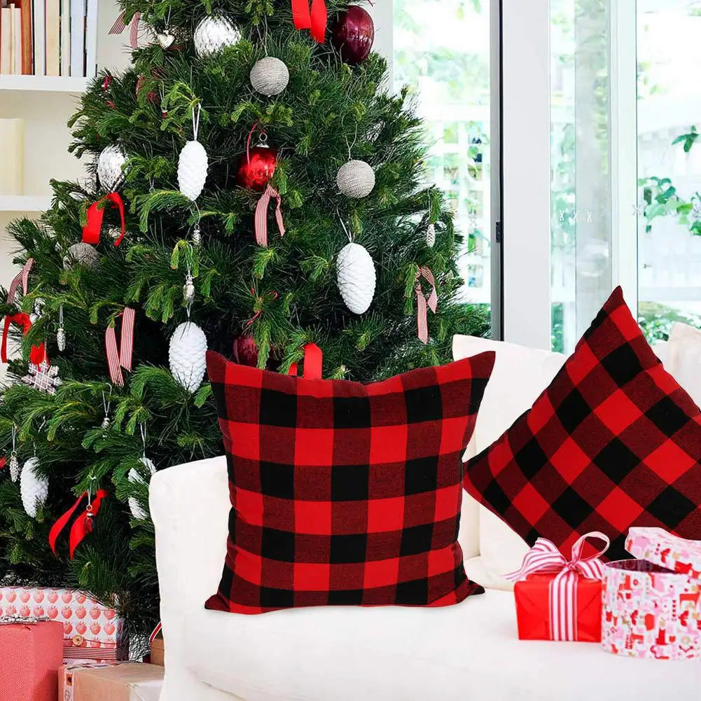 Christmas Plaid Decorative Throw Pillow Covers Scottish Tartan Cushion Case for Farmhouse Home Holiday Decor Sofa Couch Decor
