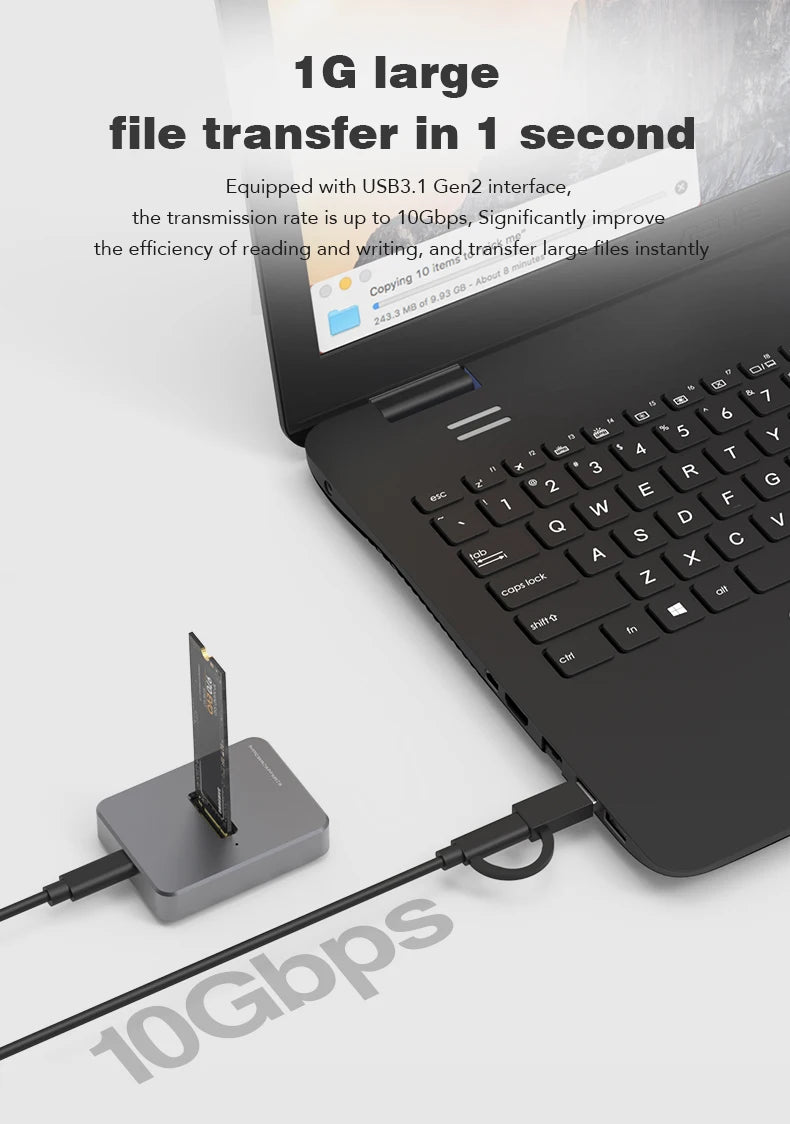 HDD Docking Station M.2 Caddy Box Base Adapter SATA/NVMe SSD Dual Protocol Solid State Mobile Hard Disk Enclosure USB C