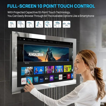 Go Haocrown 19 Inch Touchscreen Mirror TV Bathroom, IP66 Waterproof Android Television Built-In Wi-Fi ATSC Tuner -- US