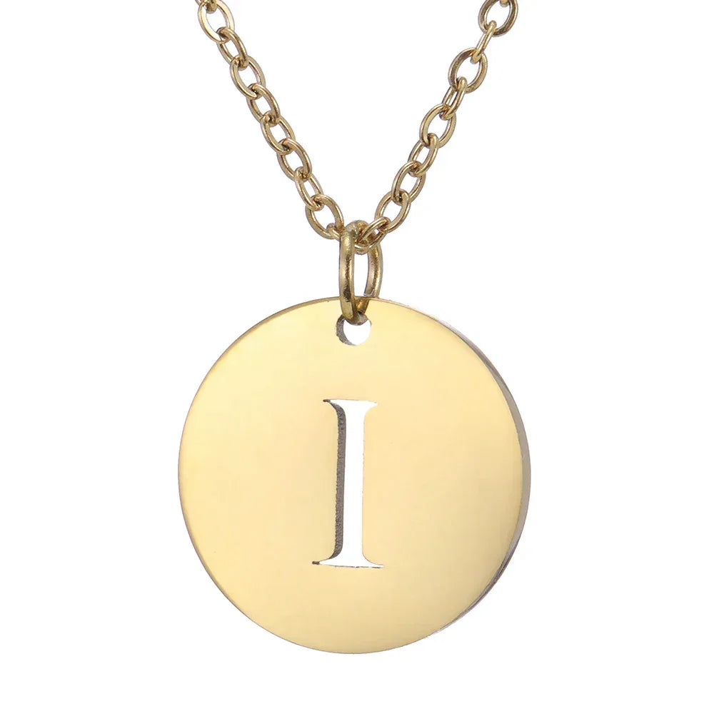 New Trend Stainless Steel Gold Silver Color Initials Necklace Hollow Round 26 Letter Pendant Necklace Jewelry Christmas Gift