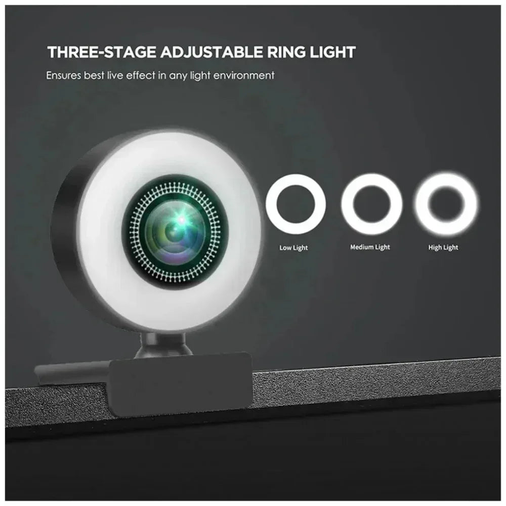 4K Webcam Mini Camera Full HD Webcam With Ring Fill Light Microphone USB Live Broadcast For Youtube PC Laptop Video Shooting