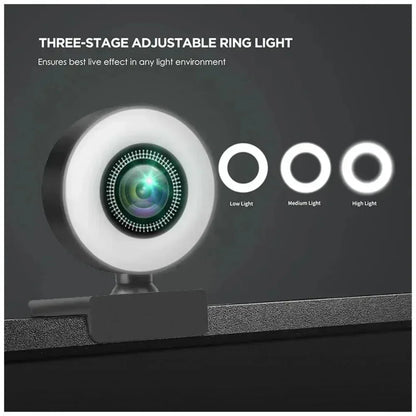 4K Webcam Mini Camera Full HD Webcam With Ring Fill Light Microphone USB Live Broadcast For Youtube PC Laptop Video Shooting