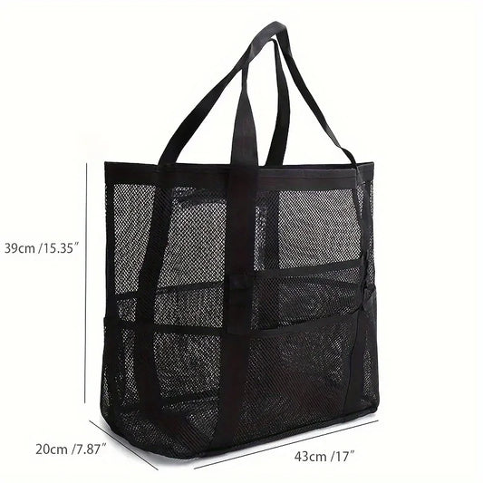 Mesh beach bag, one shoulder mesh shower, fitness, swimming bag, large capacity handheld travel cosmetics storage bag