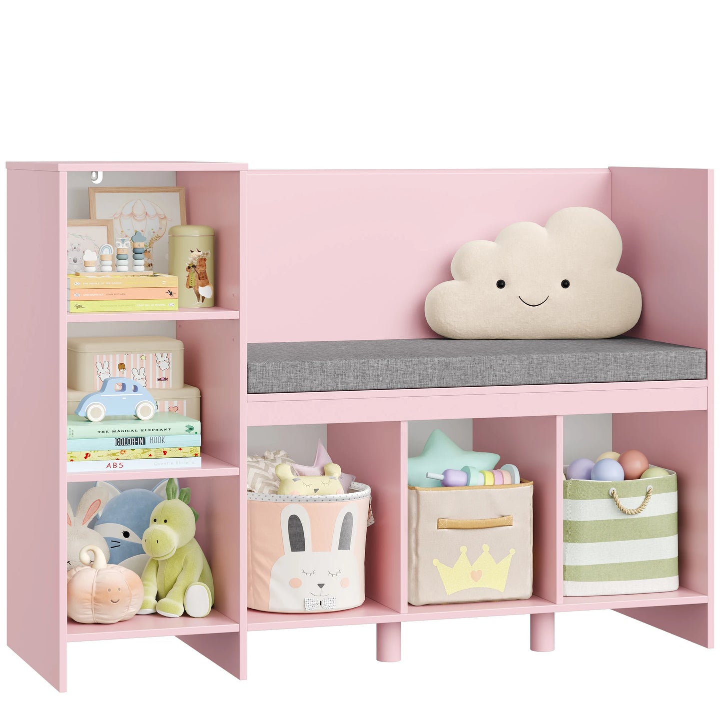 Child Rack 110 cm toys Shelf CHILDREN'S room with Pillow and 6 Shelves Child Seat Bench toys storage for Kids