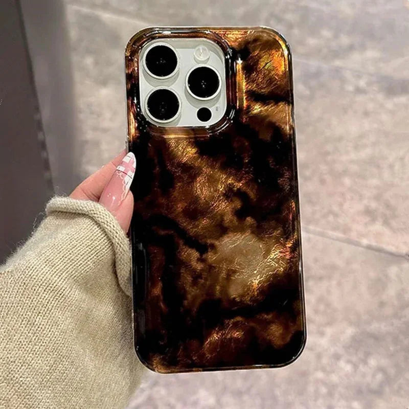 Vortex Pattern Blue Brown Black Blend Splicing Phone Case for IPhone 11 12 13 14 15 16 Pro Max Shockproof Hard Back Cover Fundas