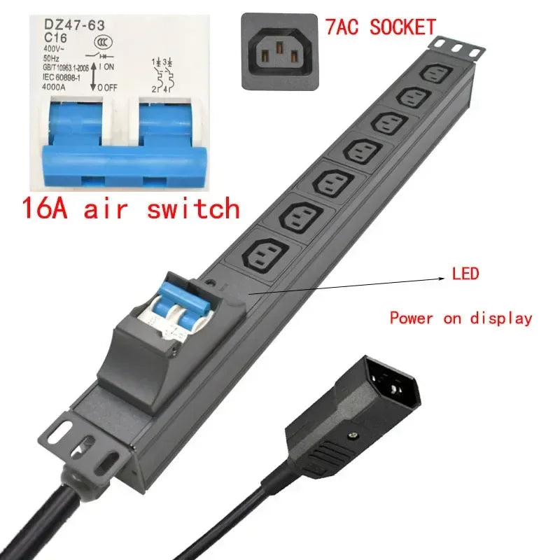 19 inches PDU SPD ammeter overload protection air switch Short circuit switch module power strip  IEC-320 C13 output C14 PLUG