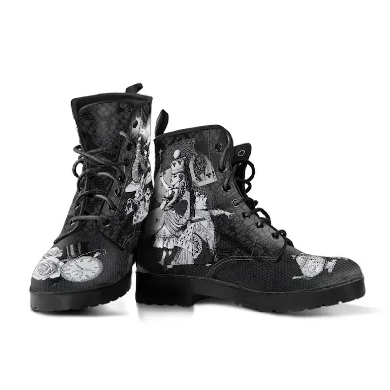 2022 Skull Flower Print High-Top Sneakers Women Boot Autumn Winter Fashion Woman Ankle Boots Adult Botas Mujer Plus Size 43