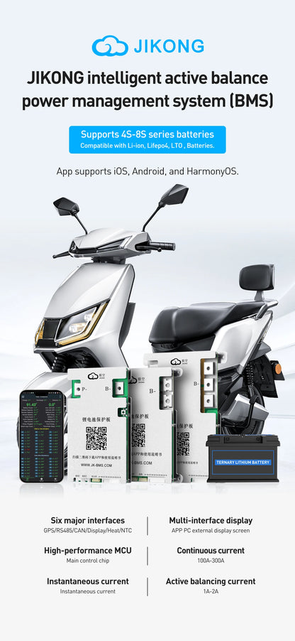 Jikong JK BMS 3s 4s 5s 6s 7s 8s 100A 200A 300A Smart Lifepo4 Li-ion Active Balance Lithium 12V 24v With RS485 CAN Bluetooth Heat