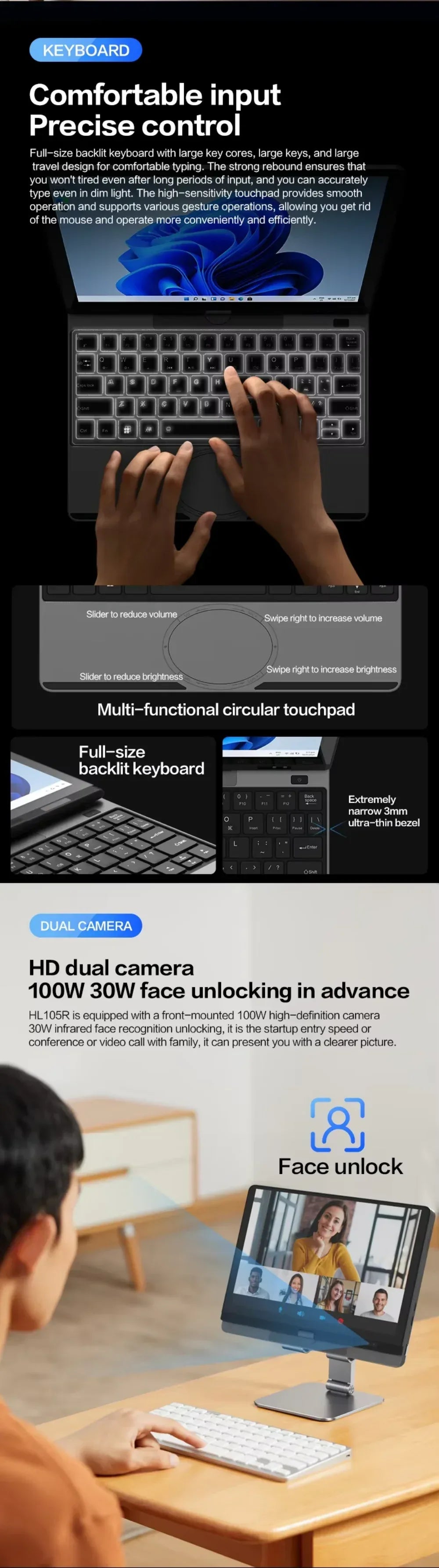 Portable Mini Laptop 10.5inch Touch Screen Notebook N150 32GB+128GB-1TB IPS Small Notebook Portable PC Micro Computer windows 11