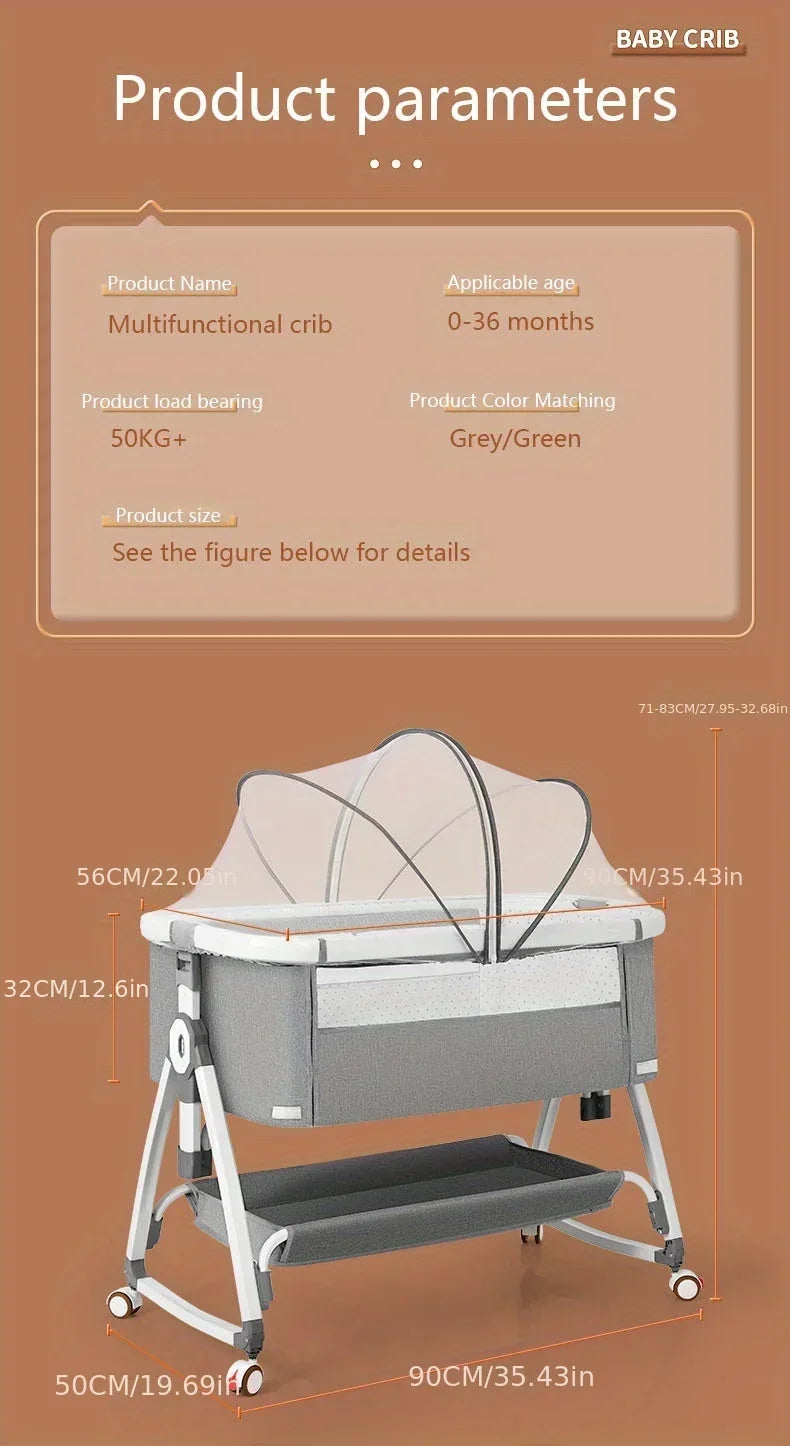Multi Functional Baby Crib with Foldable Height Adjustment Splicing, Portable and Movable Bedside Swing, Cradle, Sleeping Bed