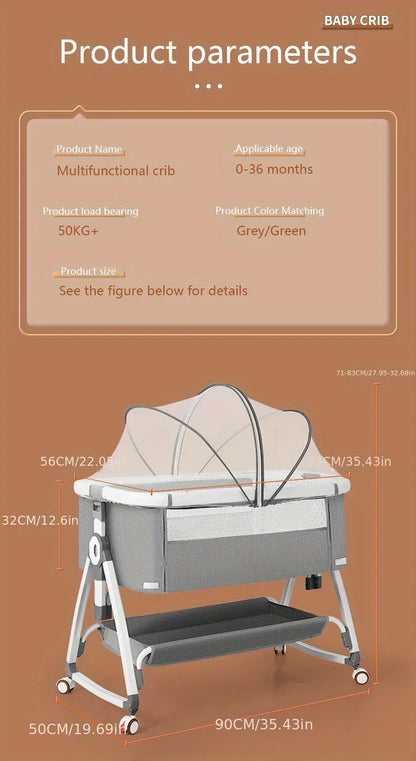 Multi Functional Baby Crib with Foldable Height Adjustment Splicing, Portable and Movable Bedside Swing, Cradle, Sleeping Bed