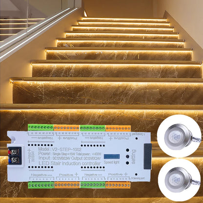 PIR Motion Sensor Stair LED Strip 12V SMD 5050 White / Warm White Lamp Tape Light 32 Ways Staircase Controller Step LED Ribbon
