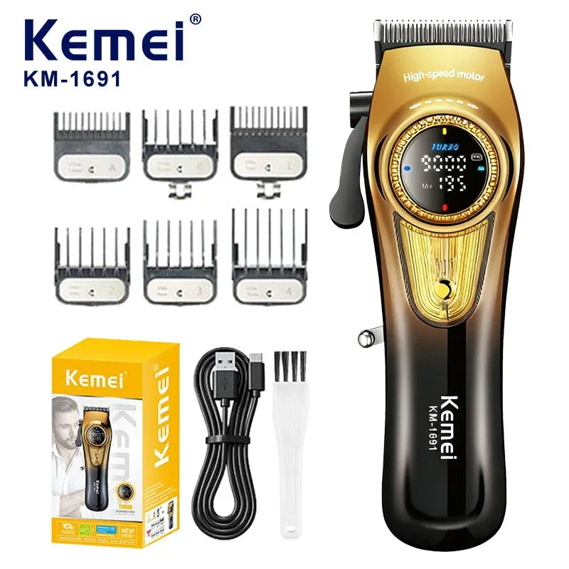 Kemei 1691  Professional Barber Cutting Machines  Rotation Speed Adjustment LED Display Men's Hair Clipper Trimmer