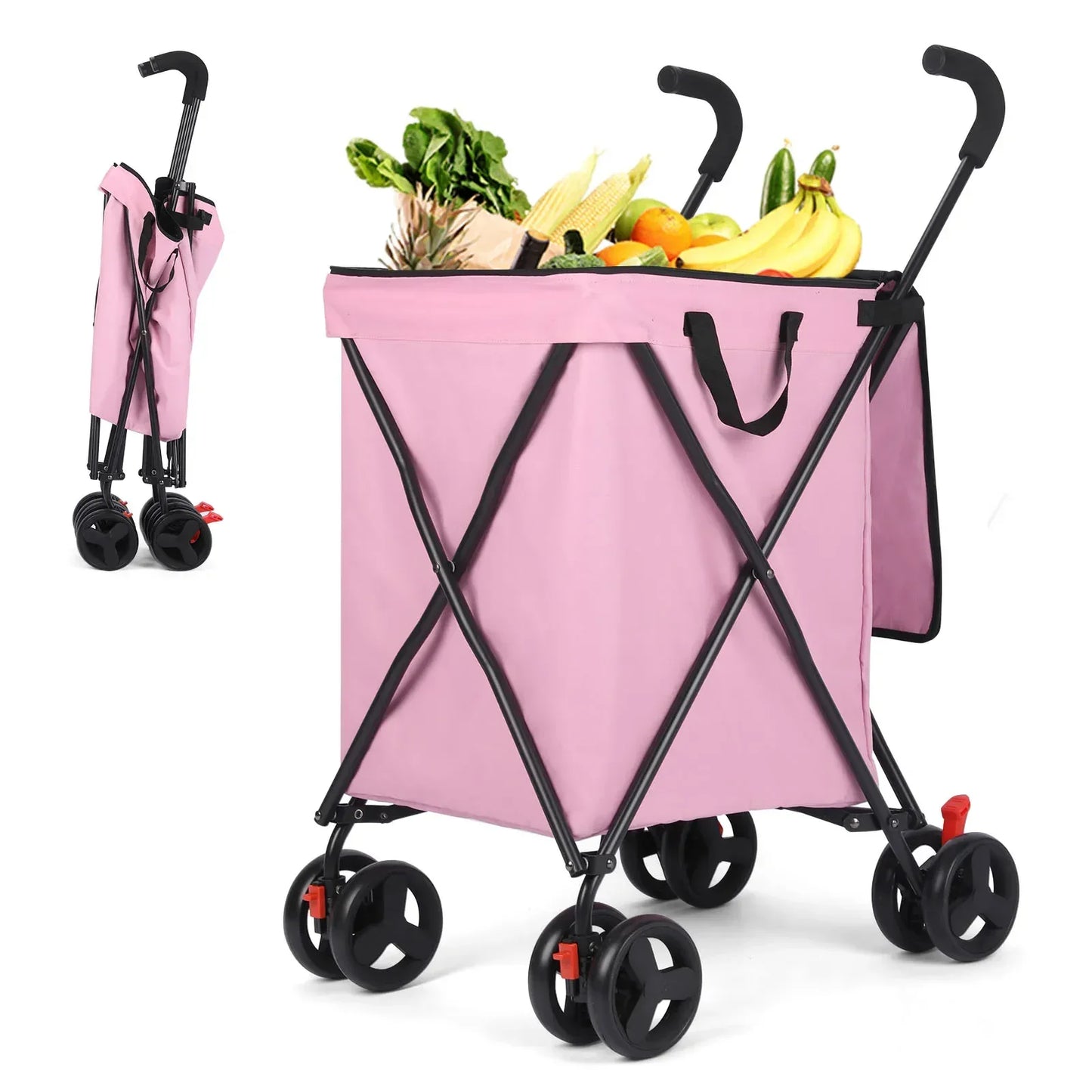 Folding Hand Truck Black Big Lightweight Cart Portable Telescopic Dolly Backpack Luggage Travel Moving Shopping Trolley
