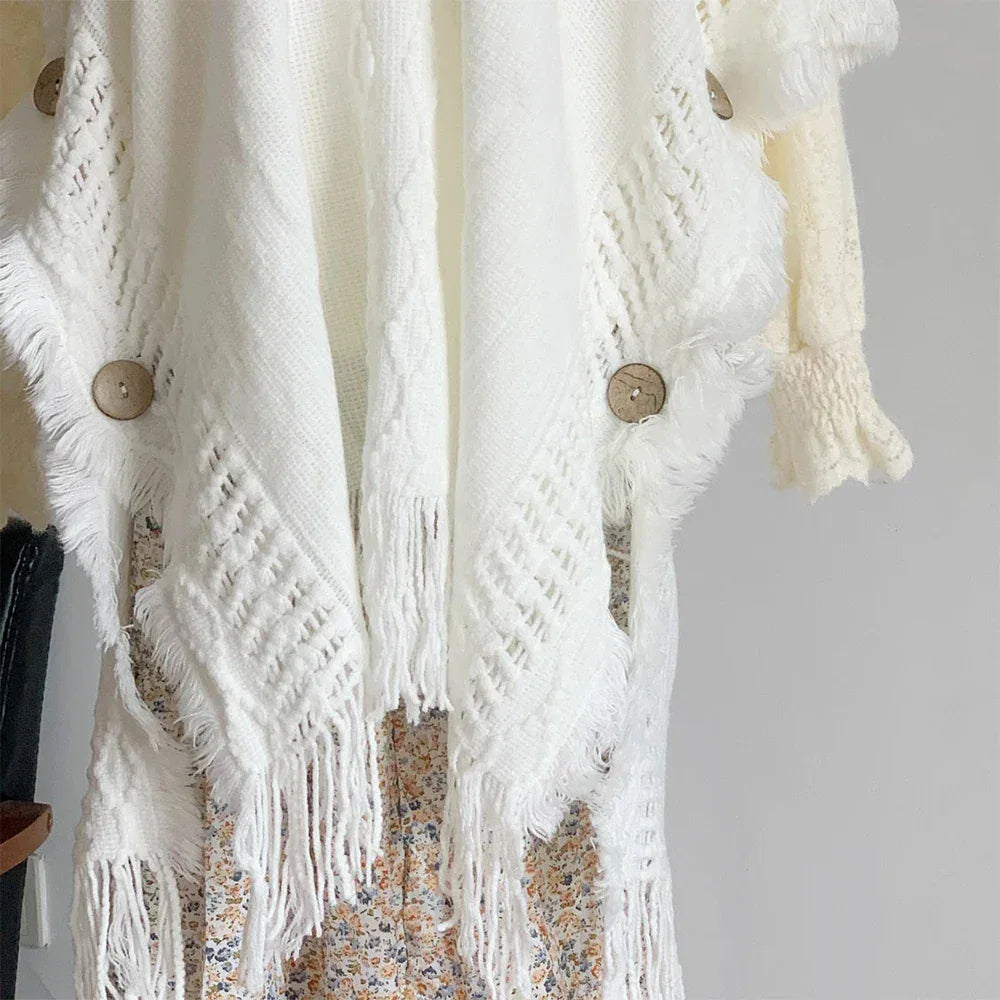Women Knitted Cape Shawl Wrap Cloak Ethnic Hooded Poncho Hoody Jumper Sweater Tassels Dropshipping