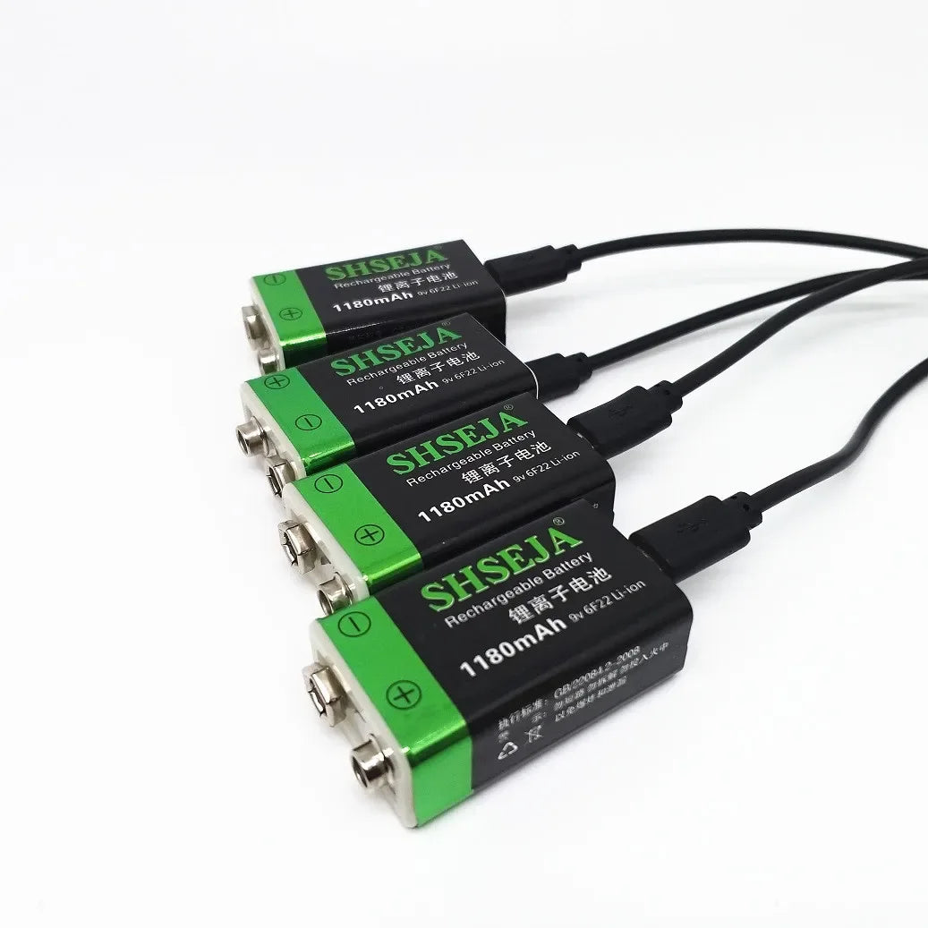 1180MAH 9v usb rechargeable battery lithium 6f22 9V li-ion batteries for multimeter Smoke alarm metal detector etc batteries