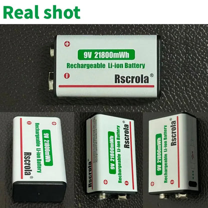 Rechargeable 9V Battery USB-C Charge,21800mWh Long-lasting 9V Li-Ion Battery with Free Cable,for Smoke Alarm,Camera,Clocks,Audio