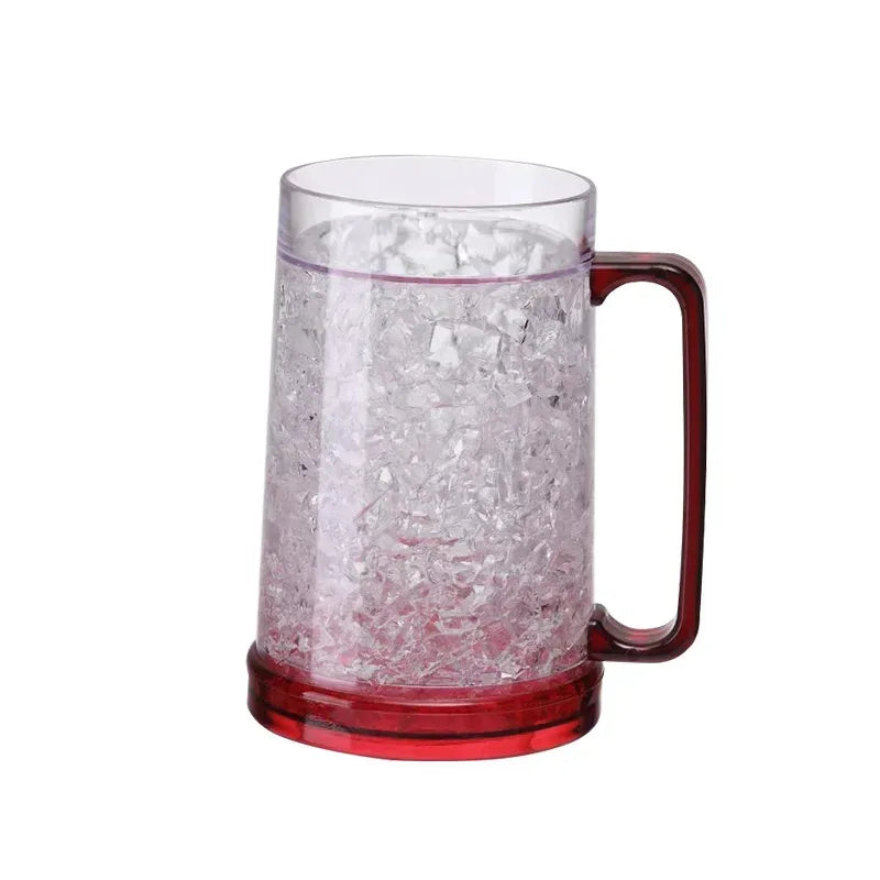 Double Wall Gel Frosty Freezer Ice Mugs Beer Mug with Handles Transparent Whiskey Glasses for Bar Outdoor Drinking Glasses