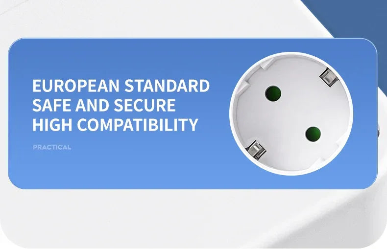 EU Plug Power Strip with 3 AC Outlets +2 USB Ports+ 1 Type C, 6-in-1 Plug Socket Adapter Wireless Wall Charger for Home Office
