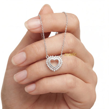 Halo Heart Diamond Pendant Necklace with Link Chain in 925 Silver Rose Gold Gold Plated Luxury Engagement Wedding Jewelry
