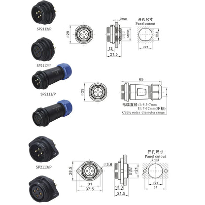 SP21  LED cable connector 3pin Female plug  male socket, Inversion waterproof  Connector,IP68