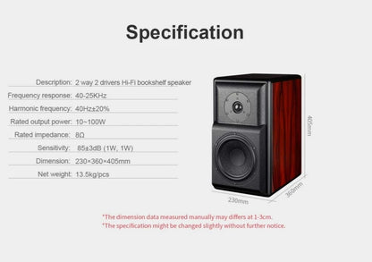 Winner TD-3 Hi-Fi Passive Bookshelf Speakers, 2.0 Stereo Wooden Enclosure Audiophile System for Home Audio