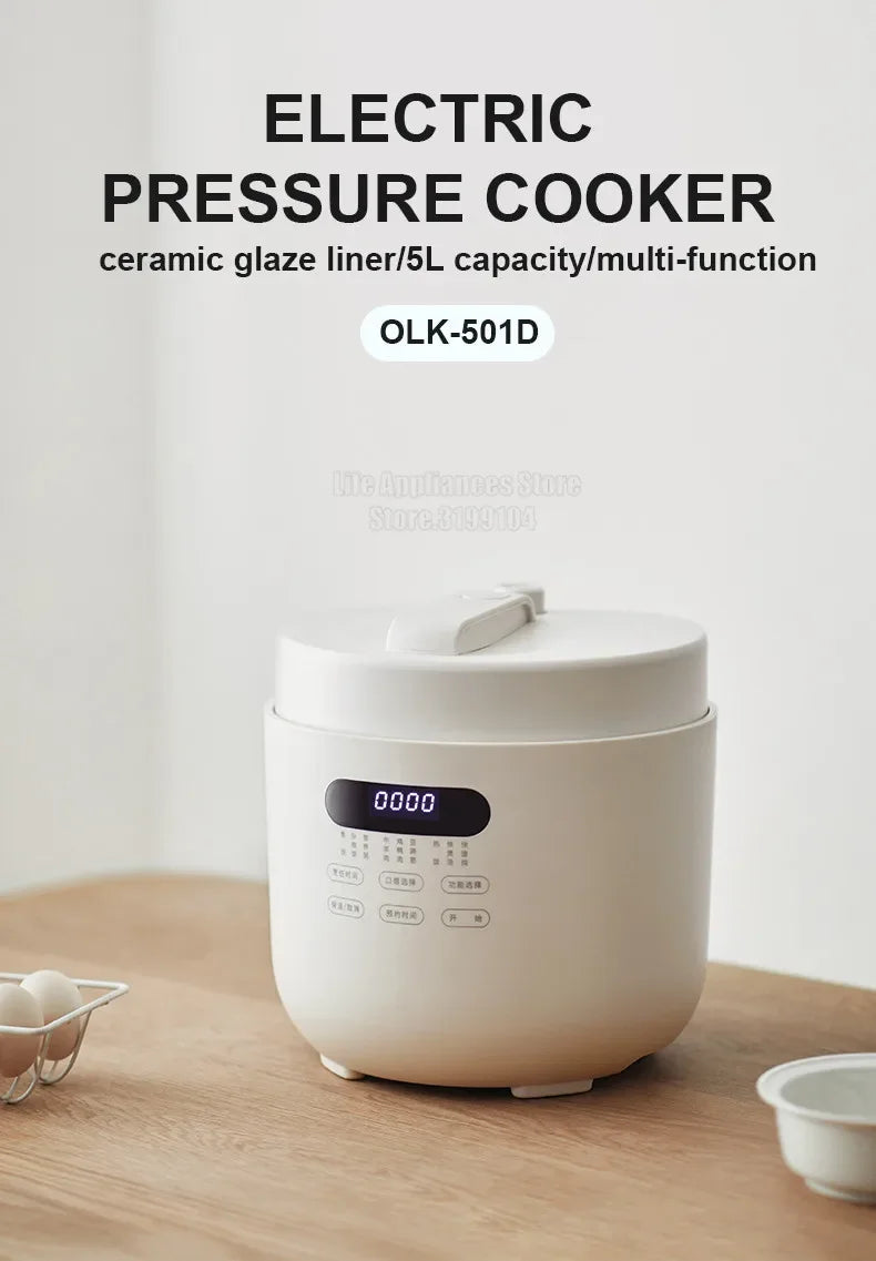 Olayks Electric Pressure Cooker 5L Non-Stick Liner 70KPa Multi Rice Cooker For 5-6 Person Home Appliances OLK-50D1