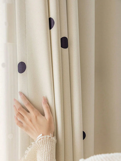 Black polka dot print Korean Blackout Curtain Casual-Comfy Modern Thermal Insulated Dim Out Blackout Curtain for Home Livingroom