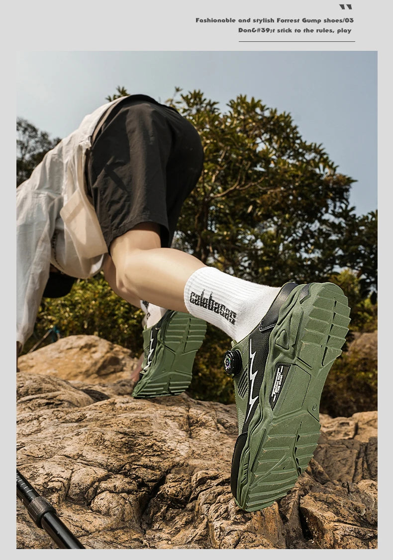 Men's casual sports shoes four season new rotating shoelaces comfort outdoor running walking shoes breathable soft-sole sneakers