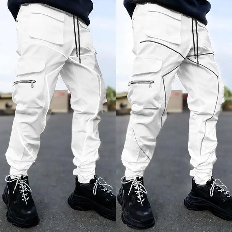Men Casual Black Cargo Pants Oversize Striped Pocket Sweatpants Gym Sports Fitness Hip Hop Jogger Baggy Trousers Pantalon Hommes
