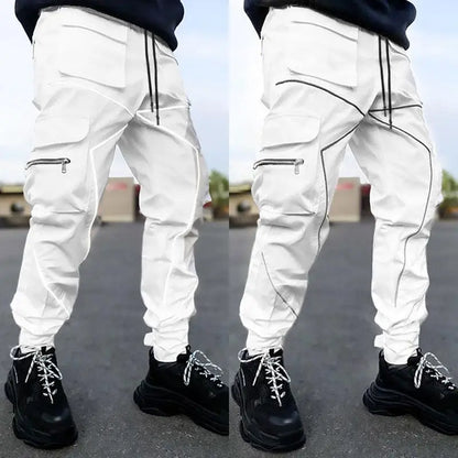 Men Casual Black Cargo Pants Oversize Striped Pocket Sweatpants Gym Sports Fitness Hip Hop Jogger Baggy Trousers Pantalon Hommes