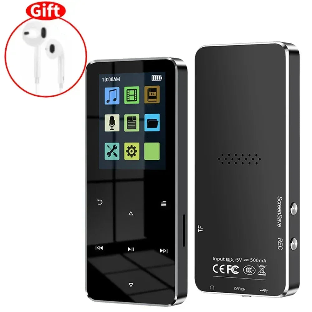 2.0 Inch Metal Touch MP3 MP4 Music Player Bluetooth 5.0 Supports Card, with FM Alarm Clock Pedometer e-Book Built-in Speaker