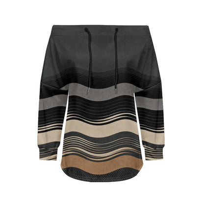 Trendy Off-Shoulder Sweatshirts with Striped & Polka Dot Patterns Drawstring Casual Loose-Fit Top for Women Casual Streetwear