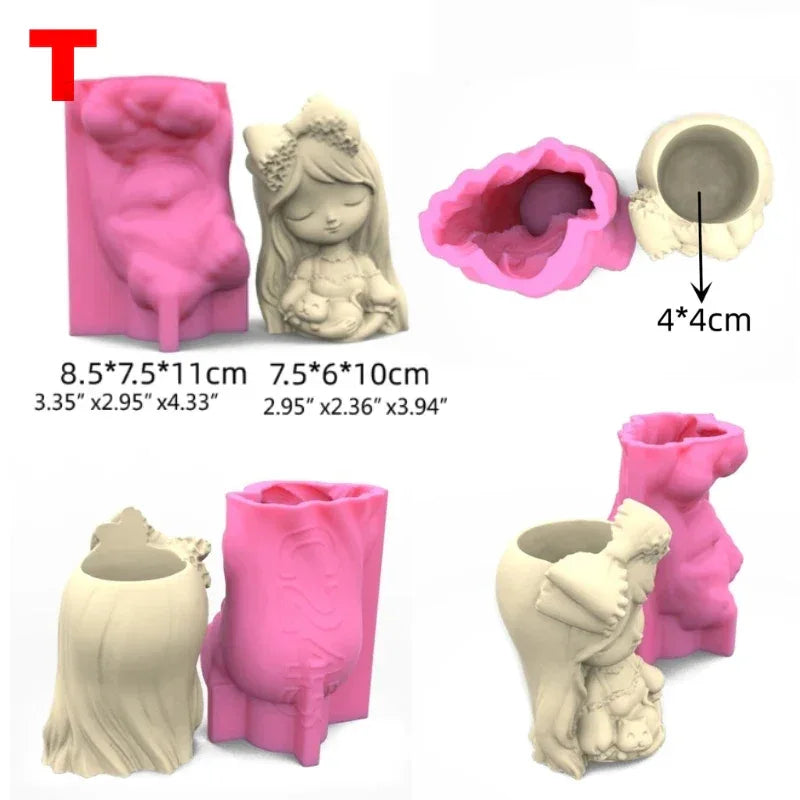 21 Types Nonstick Girls Pen Holder Mold Flower Pot Silicone Mold DIY Crafts Ornament Tool DIY Succulent Planter Mold