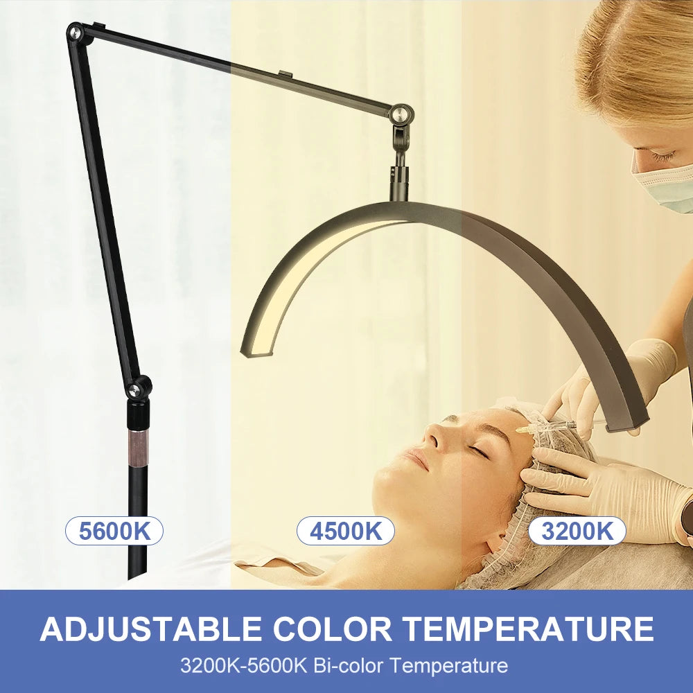 20inch Half Moon Light 36W 3200K-5600K Eyelash LED Floor Light Adjust Angle Eyelash Extension Lamp for Beauty Skincare Eyebrows