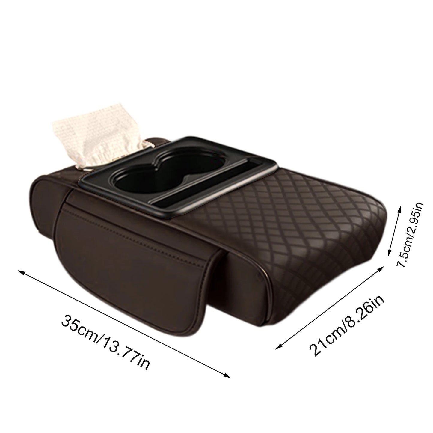 Car Armrest Box Heightening Cushion With Cup Holder Tissue Box Side Storage Pocket For Auto Interior Arm Rest Cover Height Pad