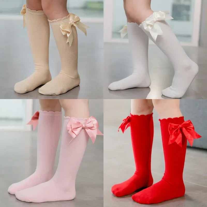 Winter Autumn Kids Knee High Socks Baby Girls Cotton Socks Big Bow Soft Toddlers Princess Children Long Socken For 0-5Years