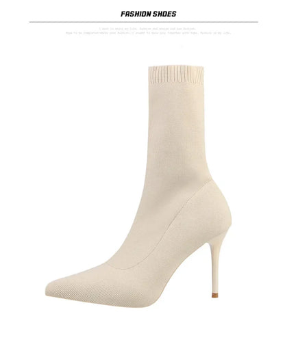 Comemore Knitting Stretch High Heels for Women Fashion Shoe 2025 Spring Autumn Ankle Boot Female Sexy Sock Boots Plus Size 34 42