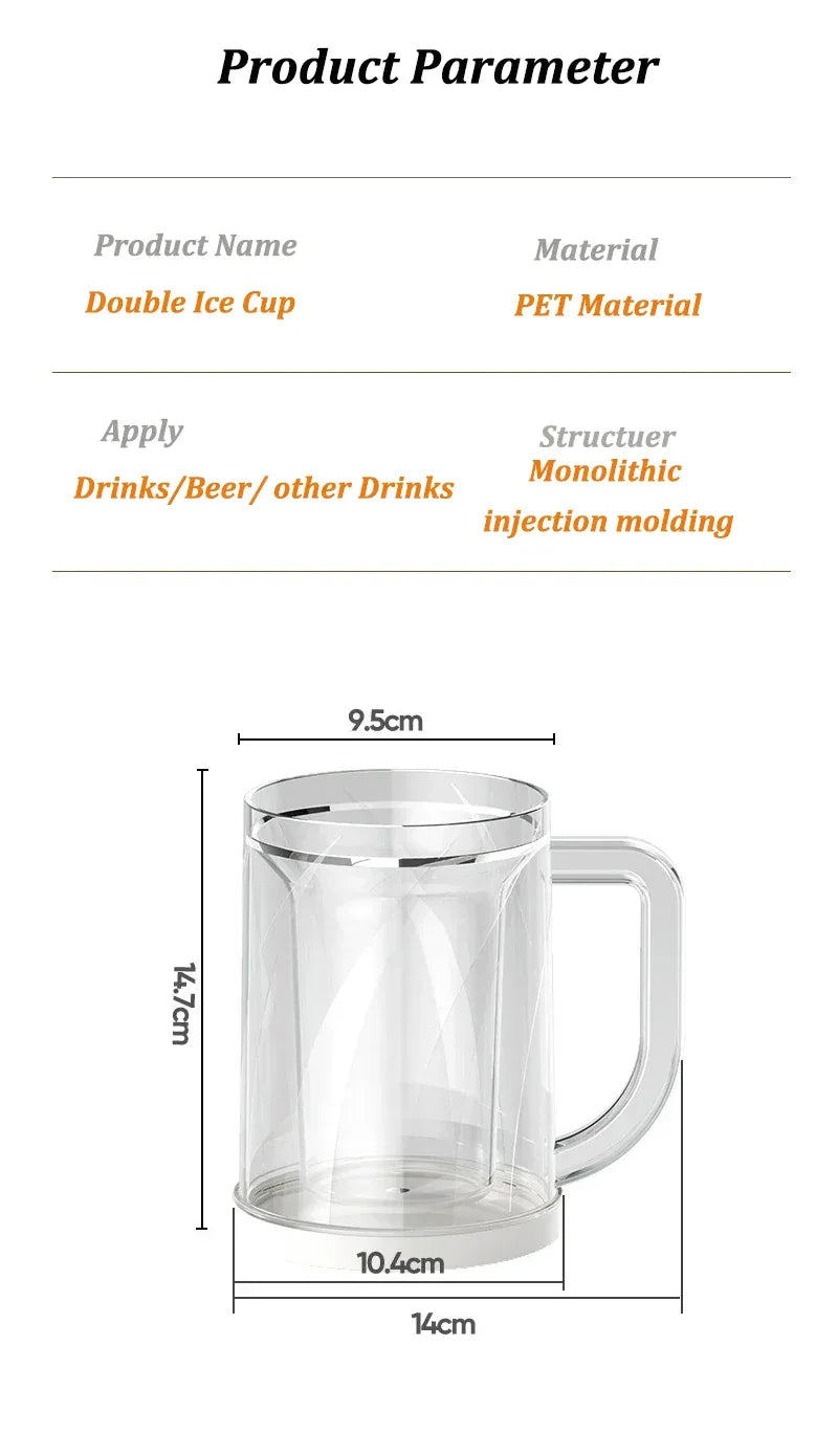 Double Wall Gel Frosty Freezer Ice Mugs Beer Mug with Handles Transparent Whiskey Glasses for Bar Outdoor Drinking Glasses