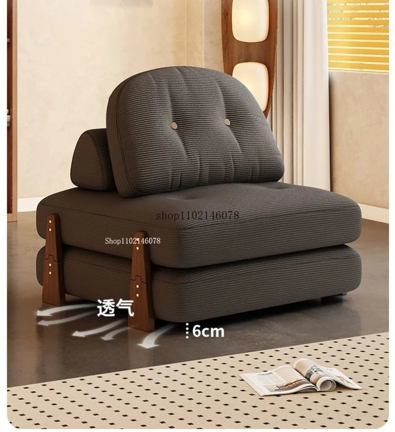 Canapé-lit convertible Nordic Home Lazy Sofa pour petits appartements, canapé en tissu, canapé-lit modulable crème, style tatami.