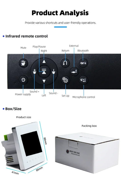 2.8inch Bluetooth Wall Amplifier Touch Screen Mini Stereo Amp Home Theater Sound System Audio Support Fm Radio Aux for Residenti